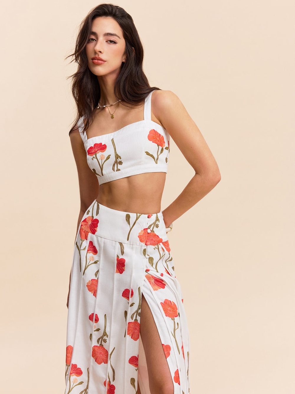 COMMENSE Floral Crop Top & Skirt Set - Picture 3 of 7